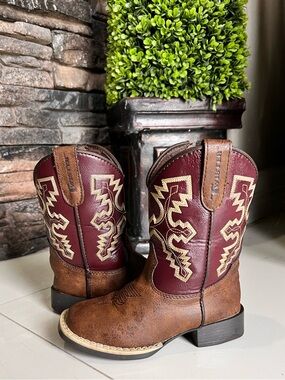 Twister Children's Brown & Burgundy Western Pull-On Boots with Embroidered Shaft